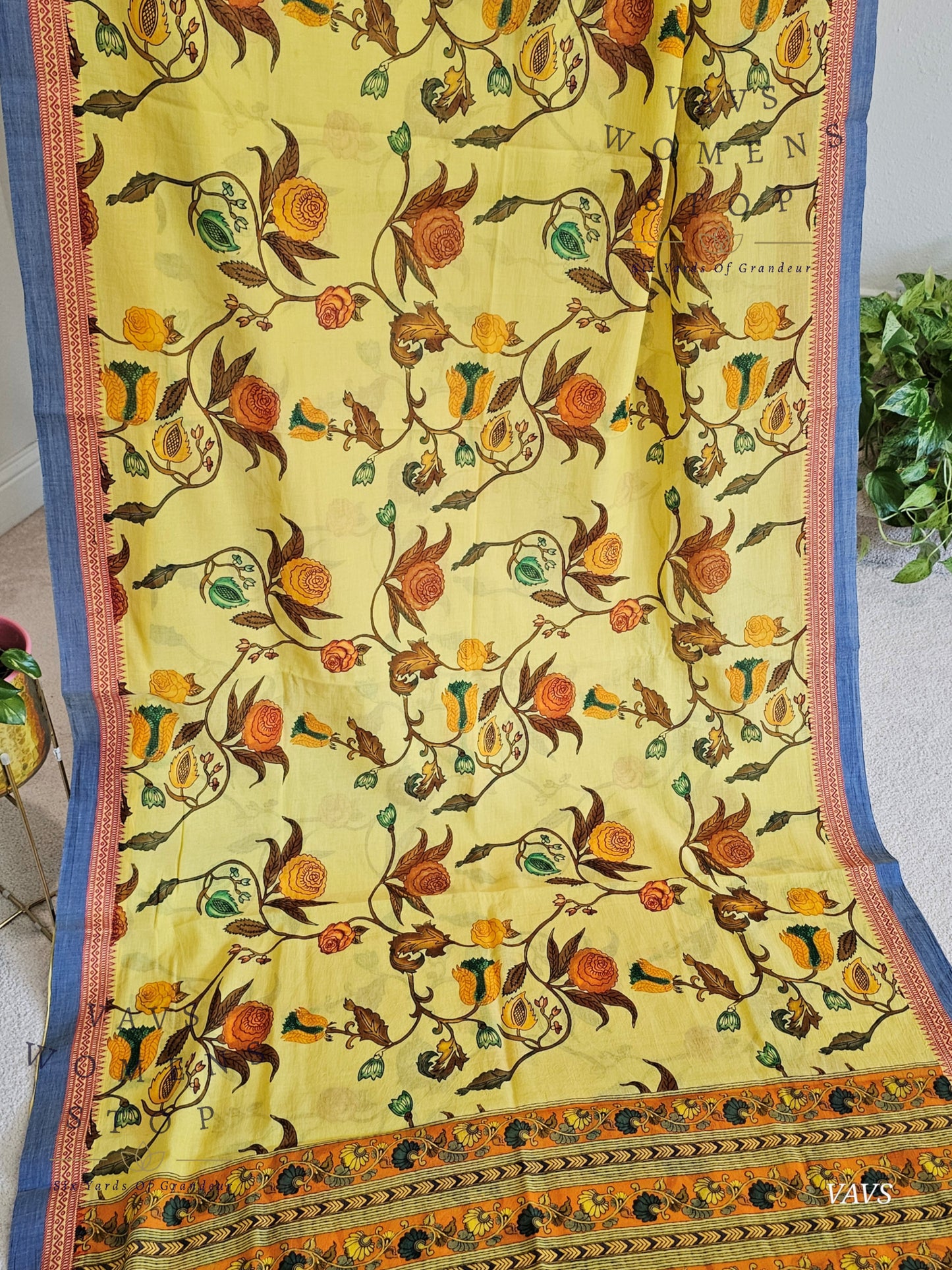 Khadi Cotton Digital Print Saree with Stitched Blouse