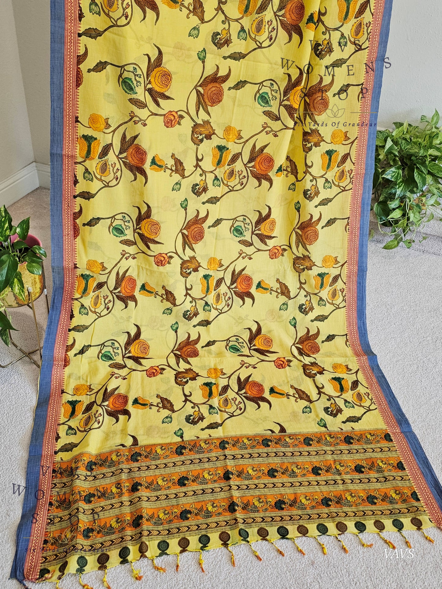 Khadi Cotton Digital Print Saree with Stitched Blouse