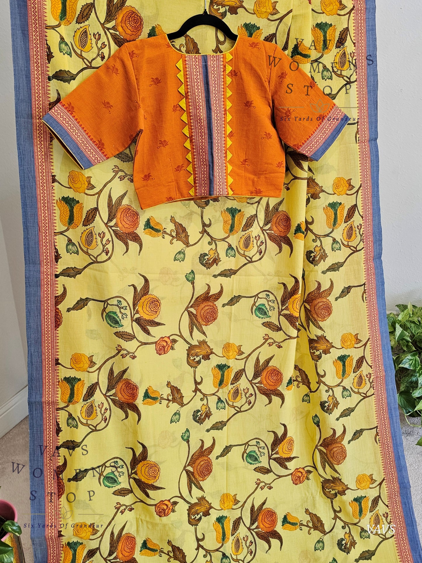 Khadi Cotton Digital Print Saree with Stitched Blouse