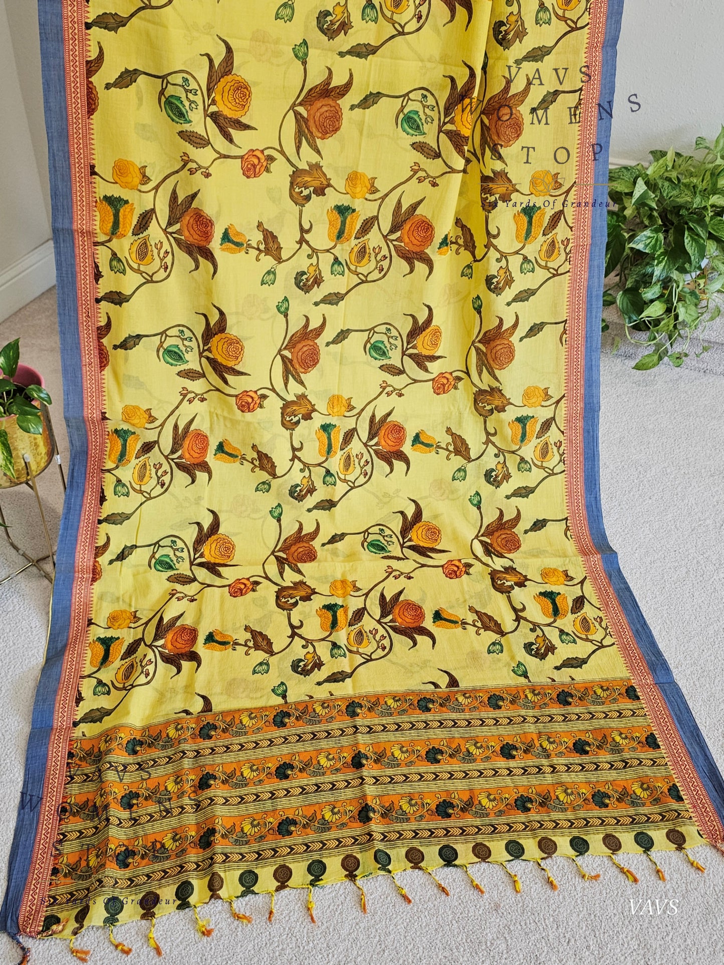 Khadi Cotton Digital Print Saree with Stitched Blouse