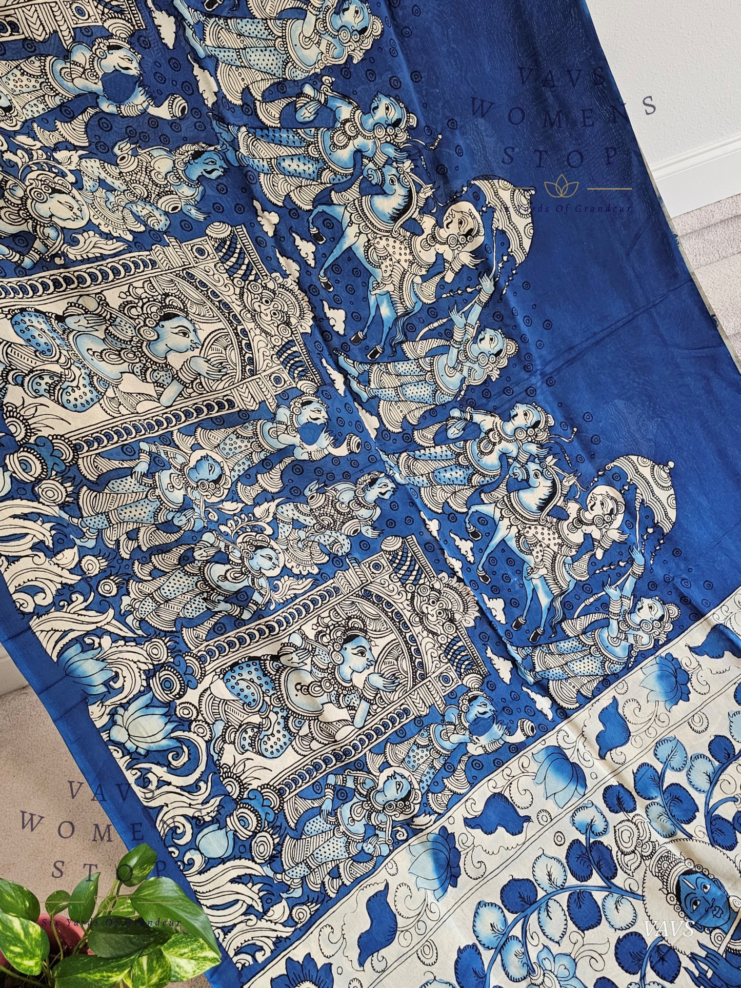 Bangalore Silk Kalamkari Hand-Painted Saree & Stitched Blouse