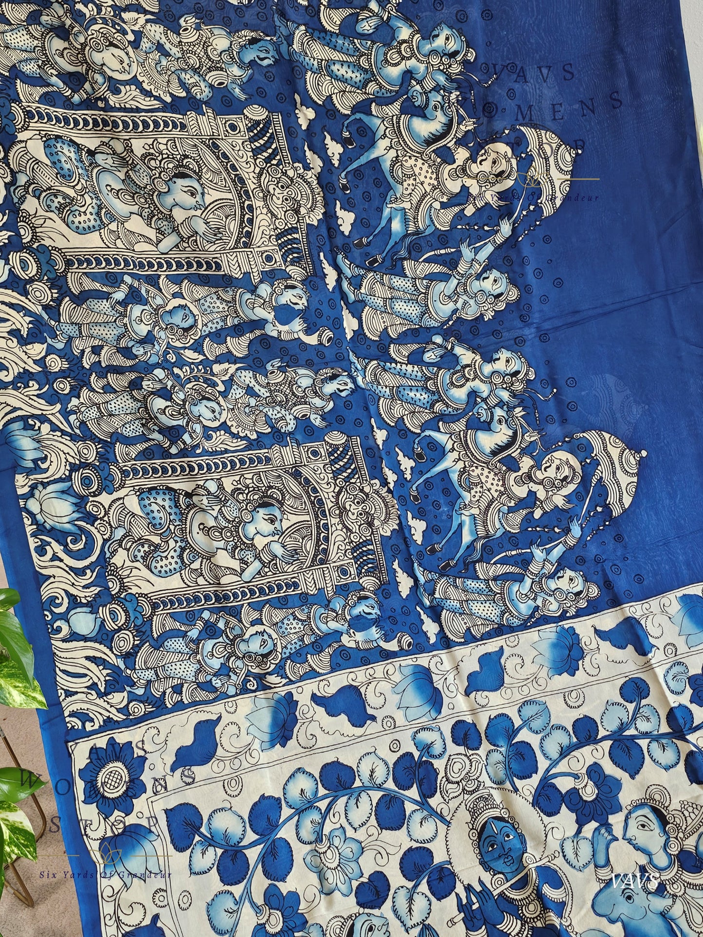 Bangalore Silk Kalamkari Hand-Painted Saree & Stitched Blouse