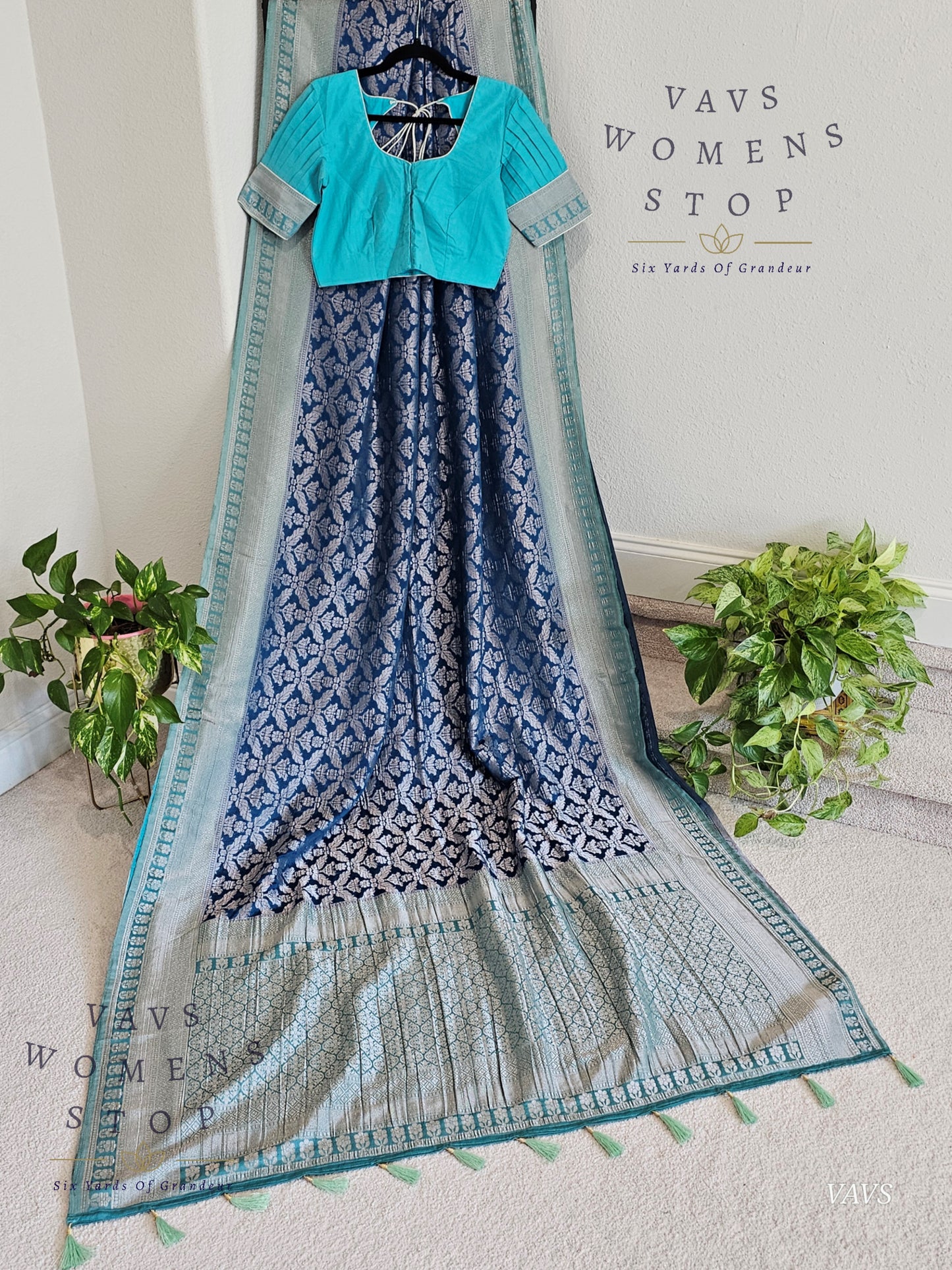 Teal Blue Viscose Georgette Saree with Stitched Blouse