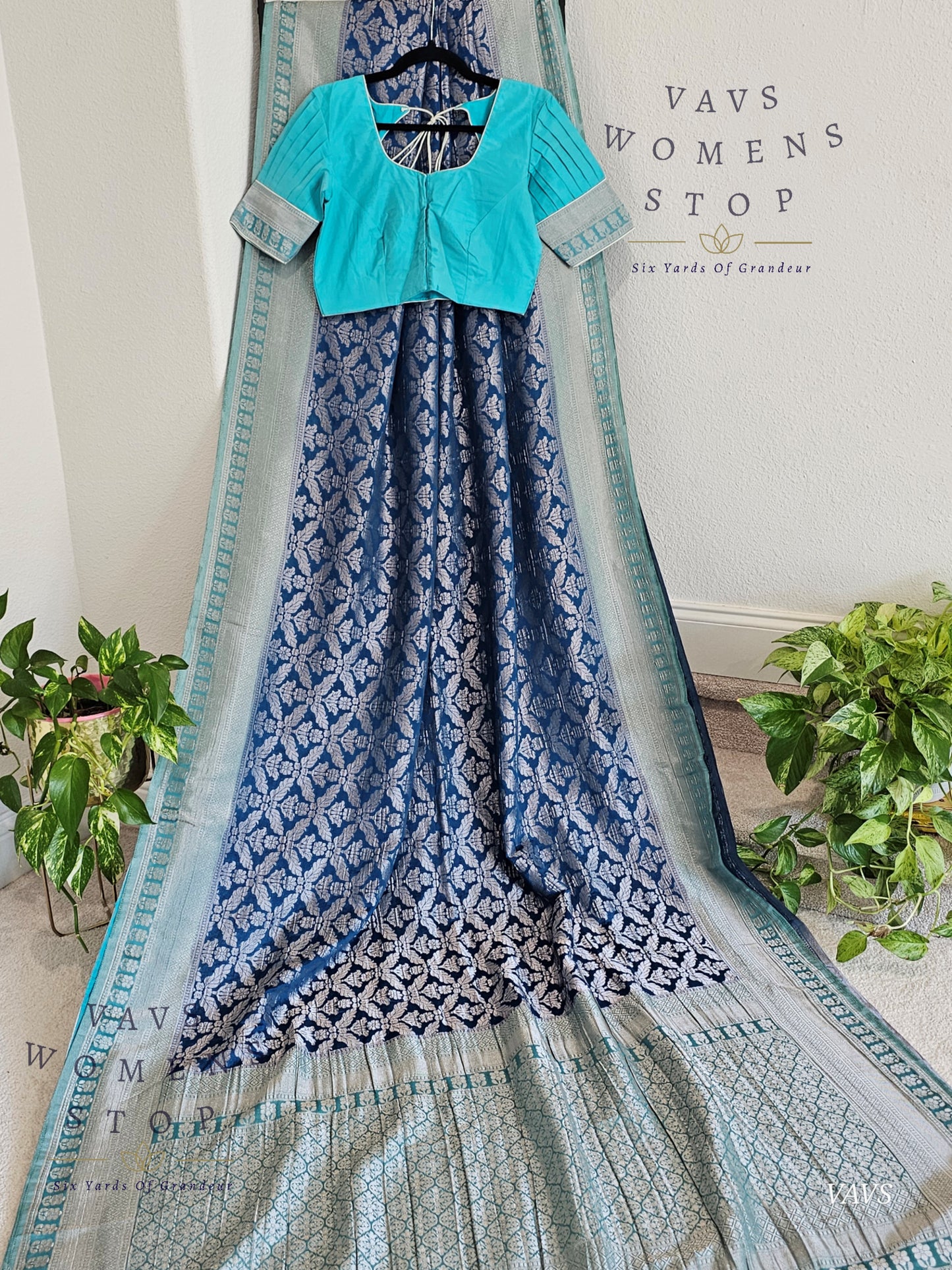 Teal Blue Viscose Georgette Saree with Stitched Blouse