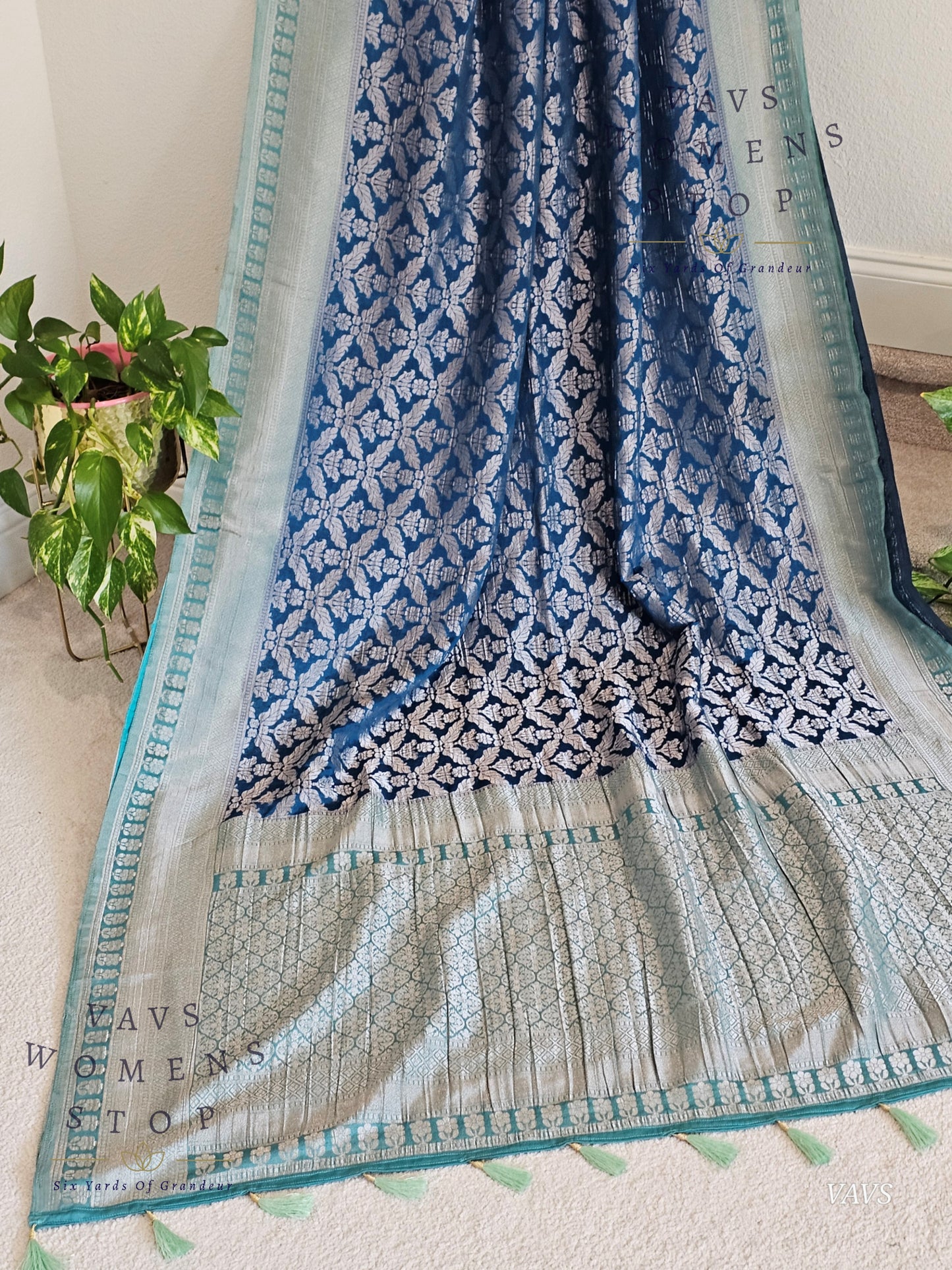 Teal Blue Viscose Georgette Saree with Stitched Blouse