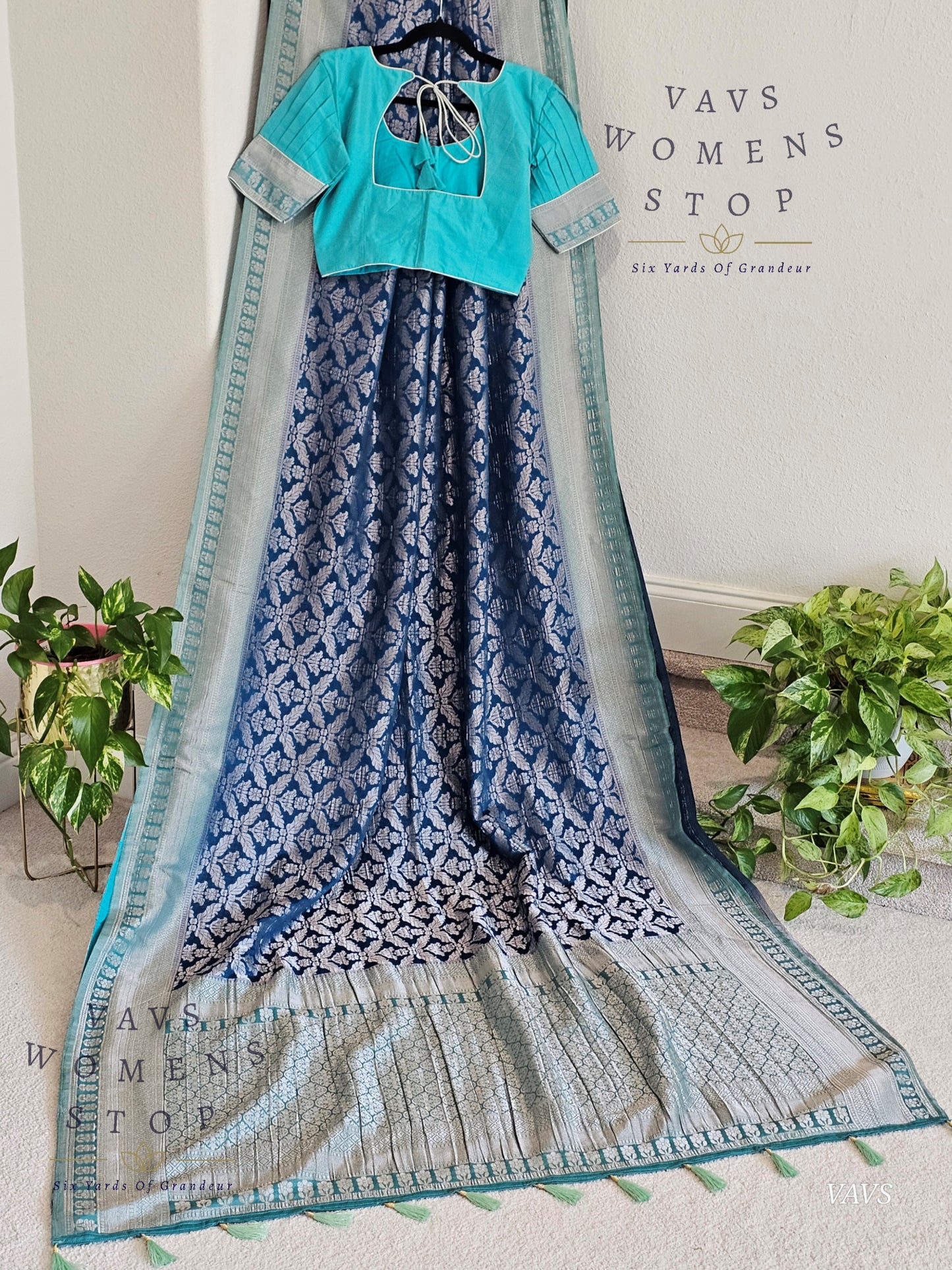 Teal Blue Viscose Georgette Saree with Stitched Blouse