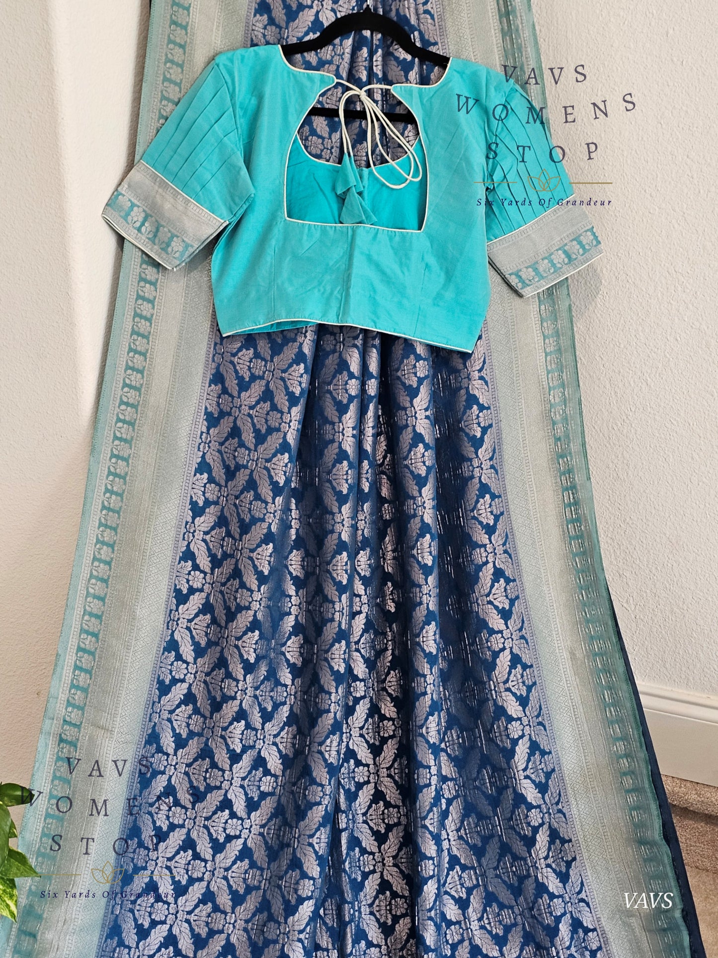 Teal Blue Viscose Georgette Saree with Stitched Blouse