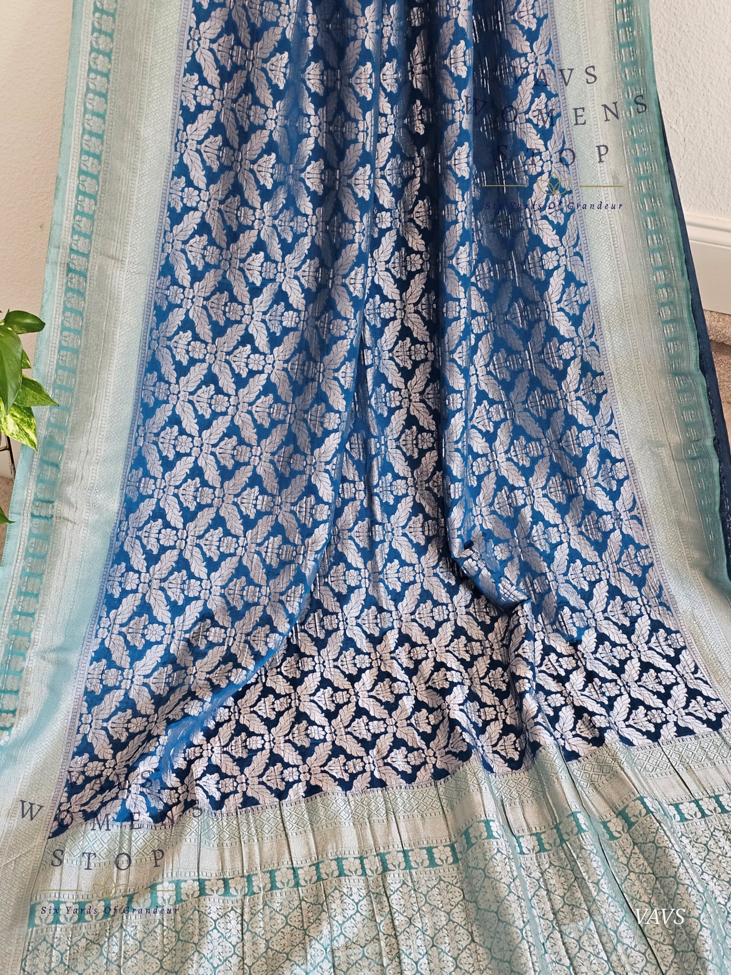 Teal Blue Viscose Georgette Saree with Stitched Blouse
