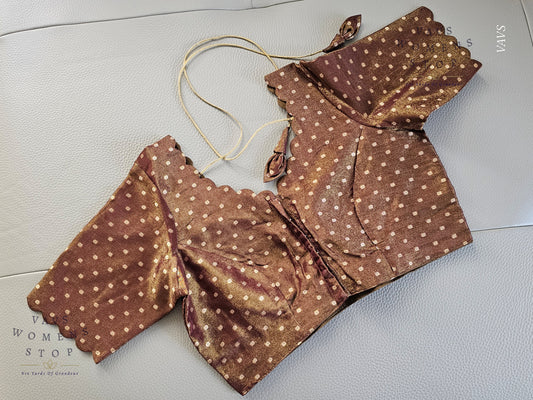 Designer Tissue Silk All Over Butta Blouse | Size 40–46 | Ready to Ship