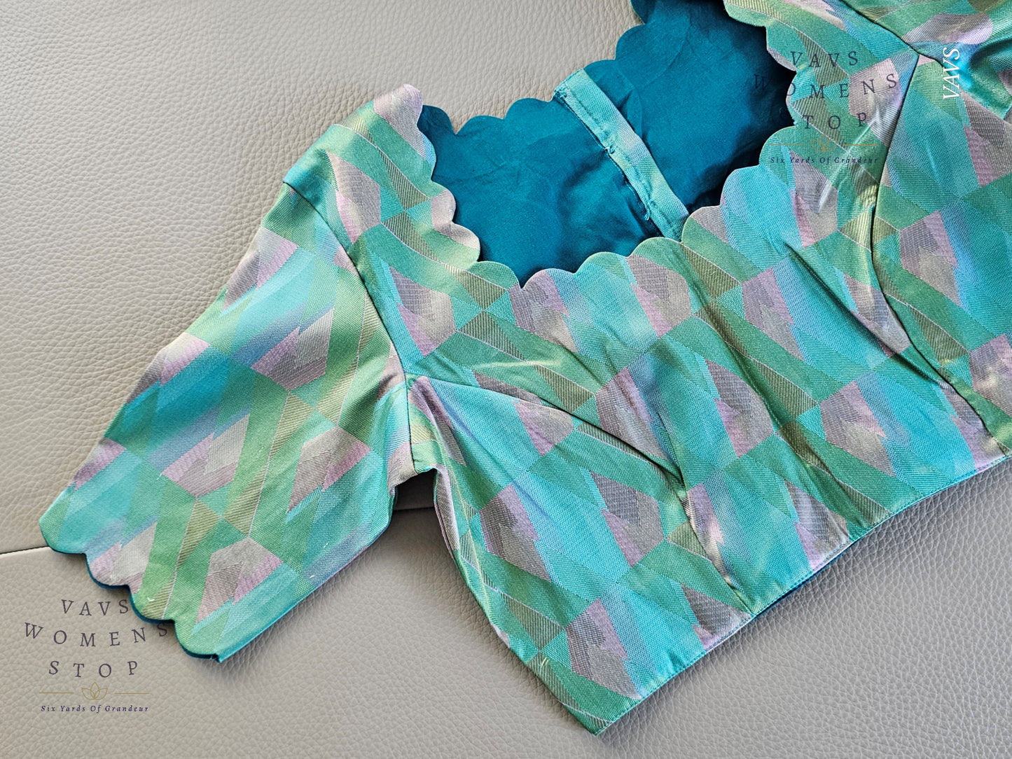 Sea Green & Blue Shade Geometric Design Benarasi Silk Blouse