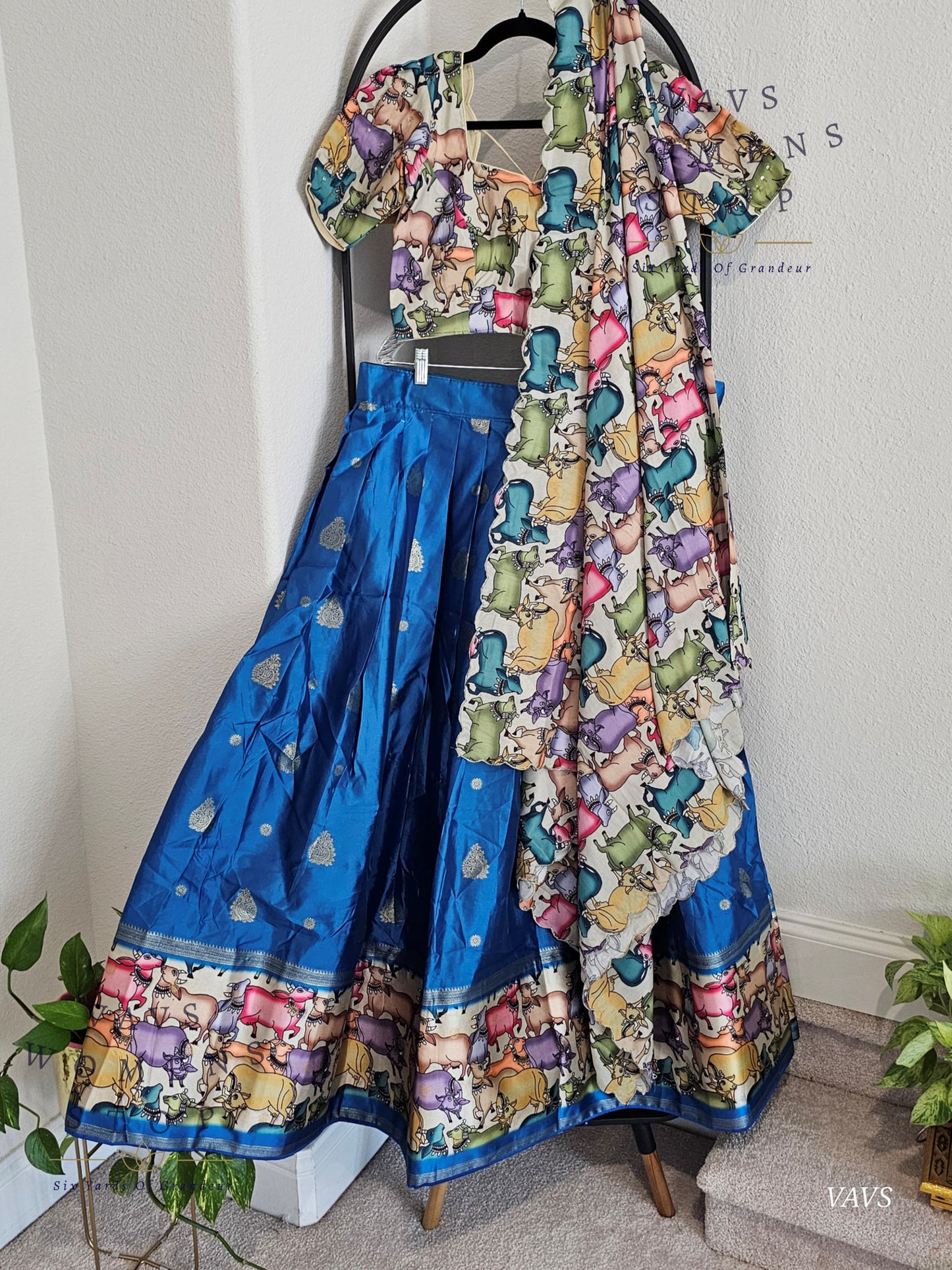 Benarasi-Pichwai Designer Half Saree Set | Pichwai Print Dupatta | Can-Can Lined | Size 36-42