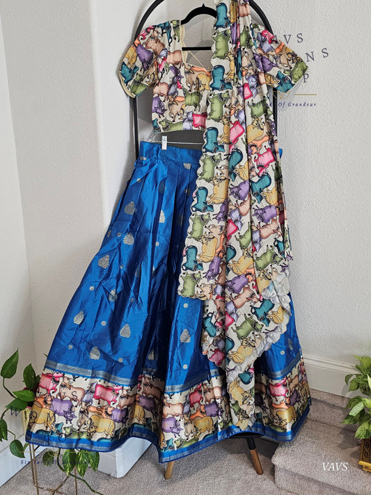 Benarasi-Pichwai Designer Half Saree Set | Pichwai Print Dupatta | Can-Can Lined | Size 36-42