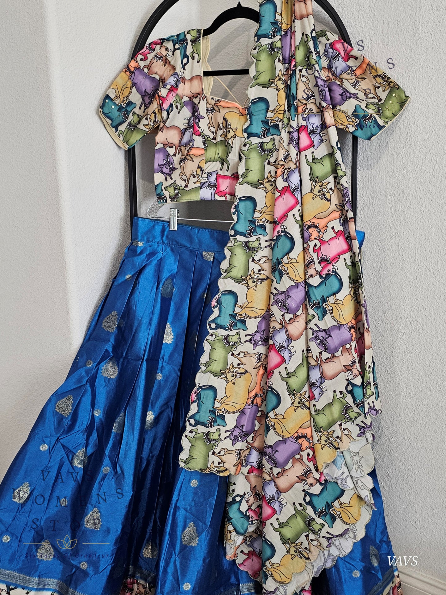 Benarasi-Pichwai Designer Half Saree Set | Pichwai Print Dupatta | Can-Can Lined | Size 36-42