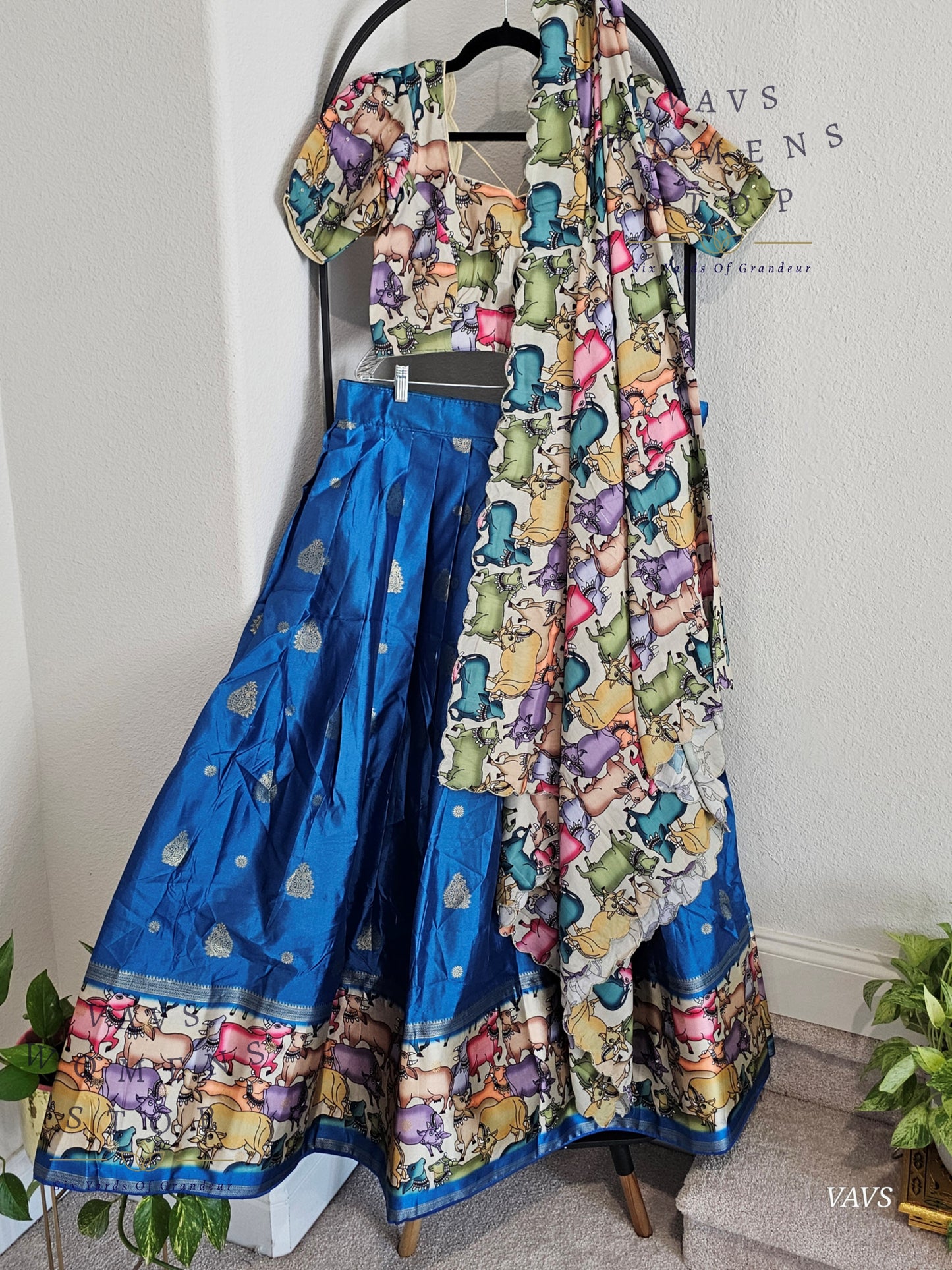 Benarasi-Pichwai Designer Half Saree Set | Pichwai Print Dupatta | Can-Can Lined | Size 36-42