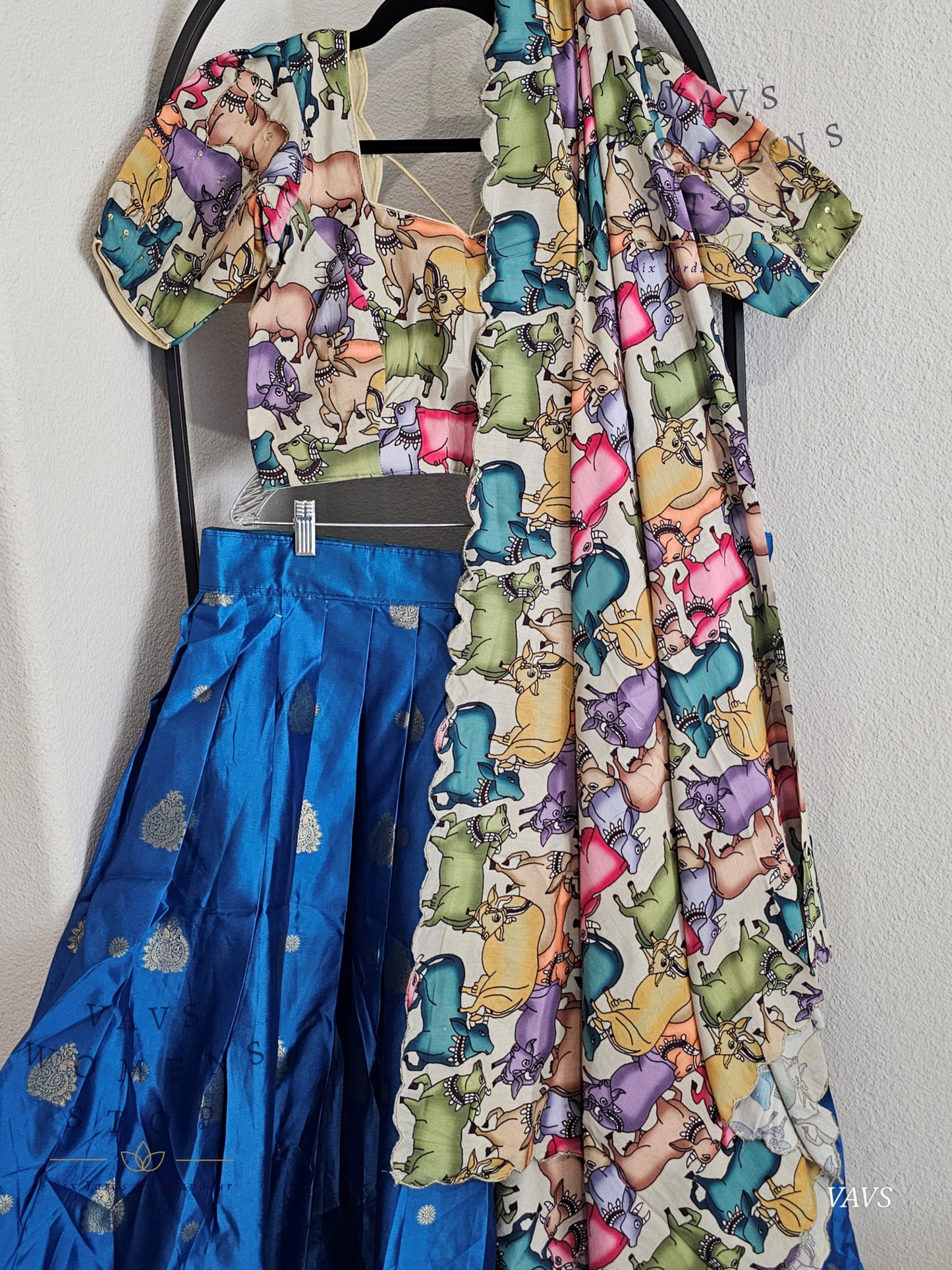 Benarasi-Pichwai Designer Half Saree Set | Pichwai Print Dupatta | Can-Can Lined | Size 36-42