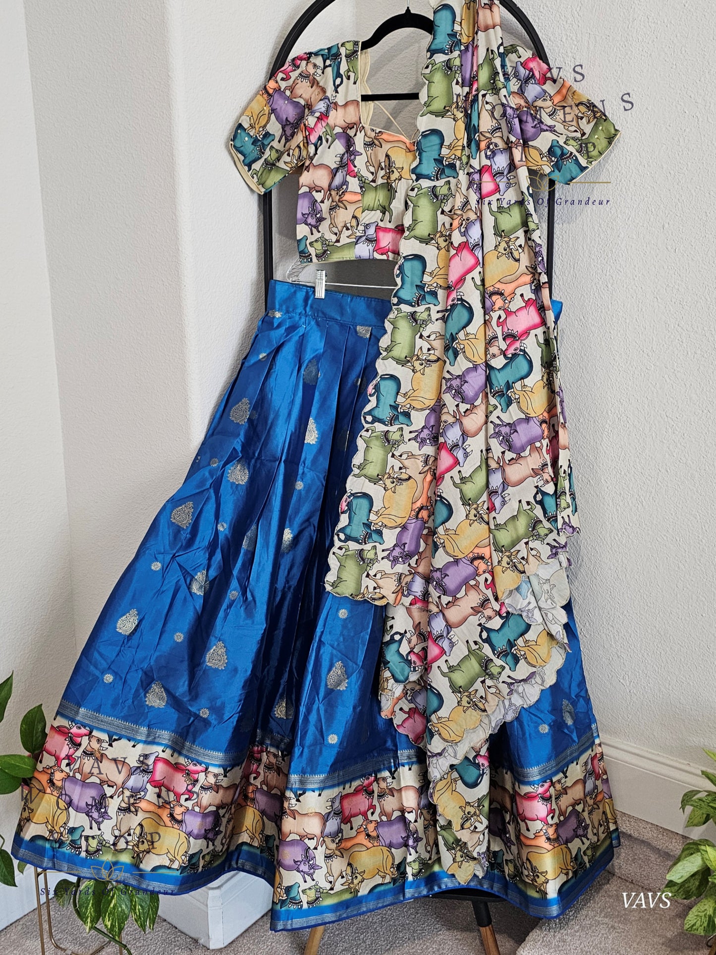 Benarasi-Pichwai Designer Half Saree Set | Pichwai Print Dupatta | Can-Can Lined | Size 36-42