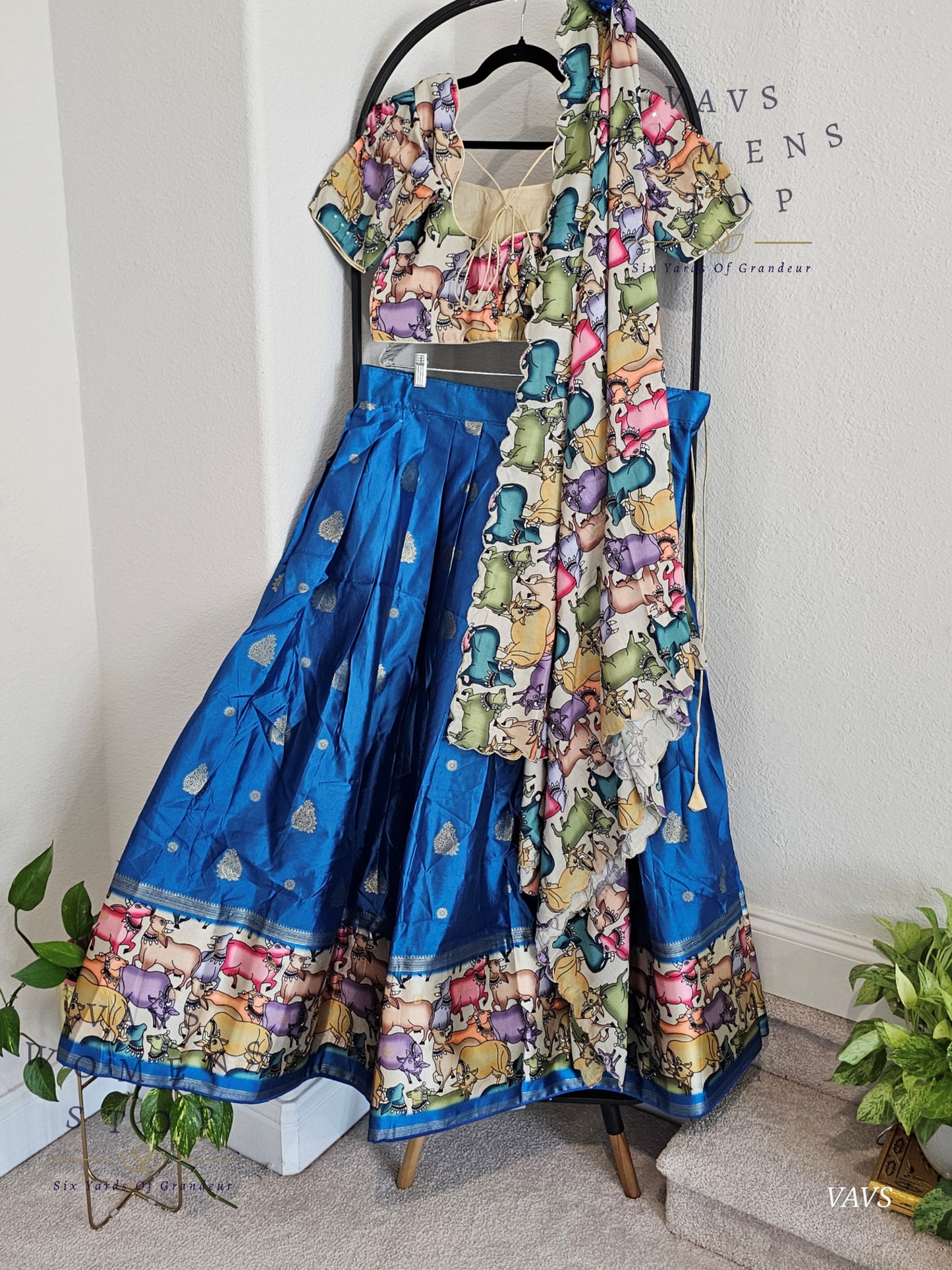 Benarasi-Pichwai Designer Half Saree Set | Pichwai Print Dupatta | Can-Can Lined | Size 36-42