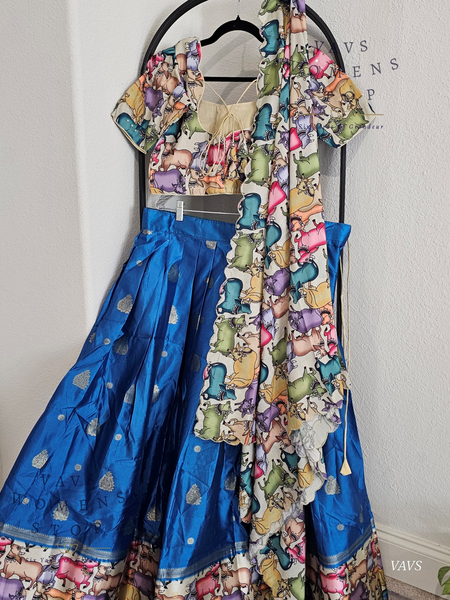 Benarasi-Pichwai Designer Half Saree Set | Pichwai Print Dupatta | Can-Can Lined | Size 36-42