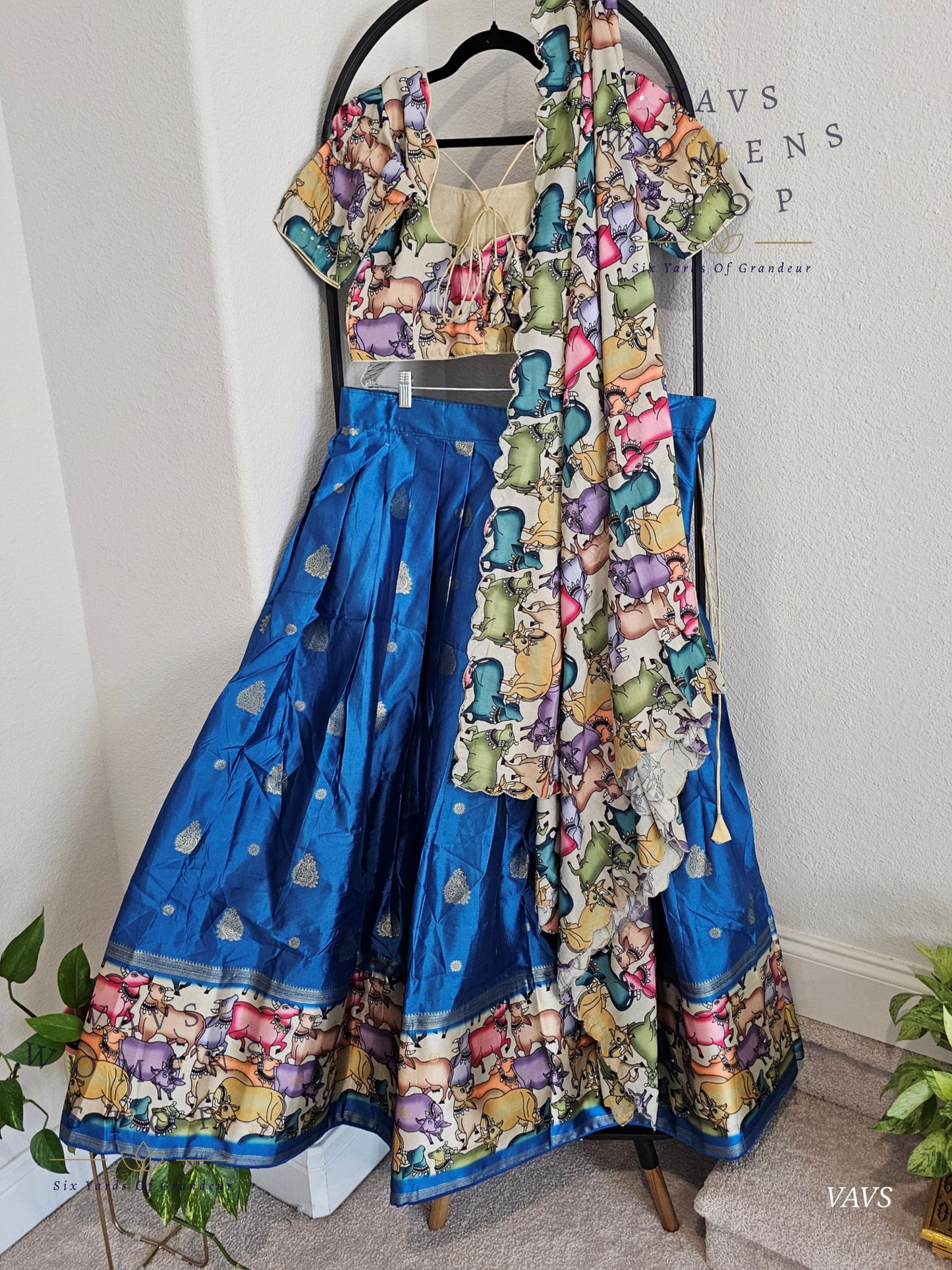 Benarasi-Pichwai Designer Half Saree Set | Pichwai Print Dupatta | Can-Can Lined | Size 36-42