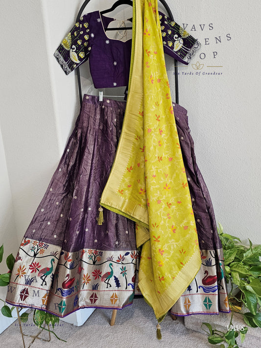 Kota Tissue Paithani Lehenga Set with Munga Benarasi Dupatta | Can-Can Lined