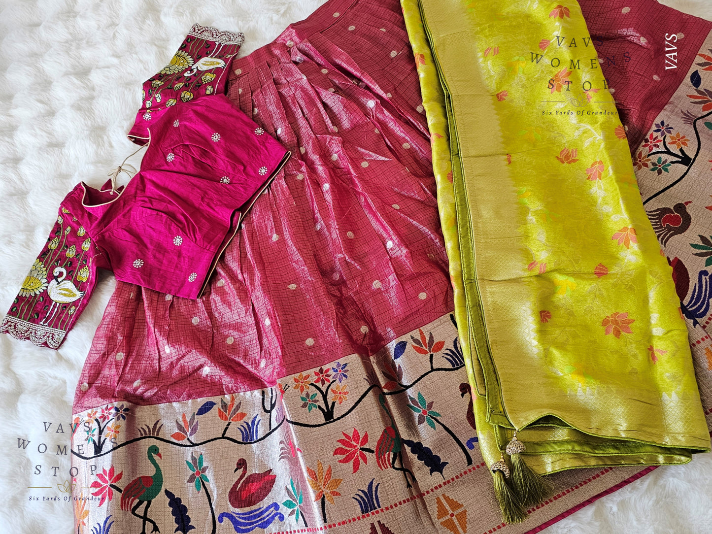 Kota Tissue Paithani Lehenga Set with Munga Benarasi Dupatta | Can-Can Lined