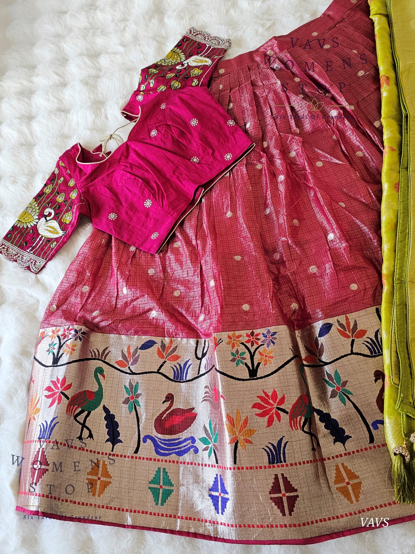 Kota Tissue Paithani Lehenga Set with Munga Benarasi Dupatta | Can-Can Lined