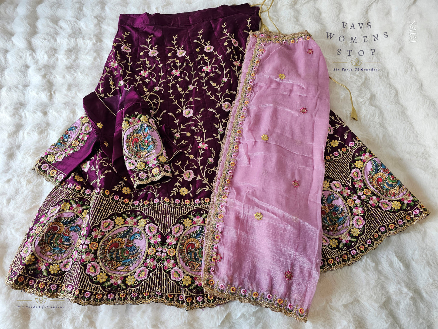 Designer Heavy Embroidery Lehenga Set with Peacock Applique Work | Can-Can Lined
