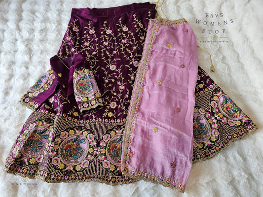 Designer Heavy Embroidery Lehenga Set with Peacock Applique Work | Can-Can Lined