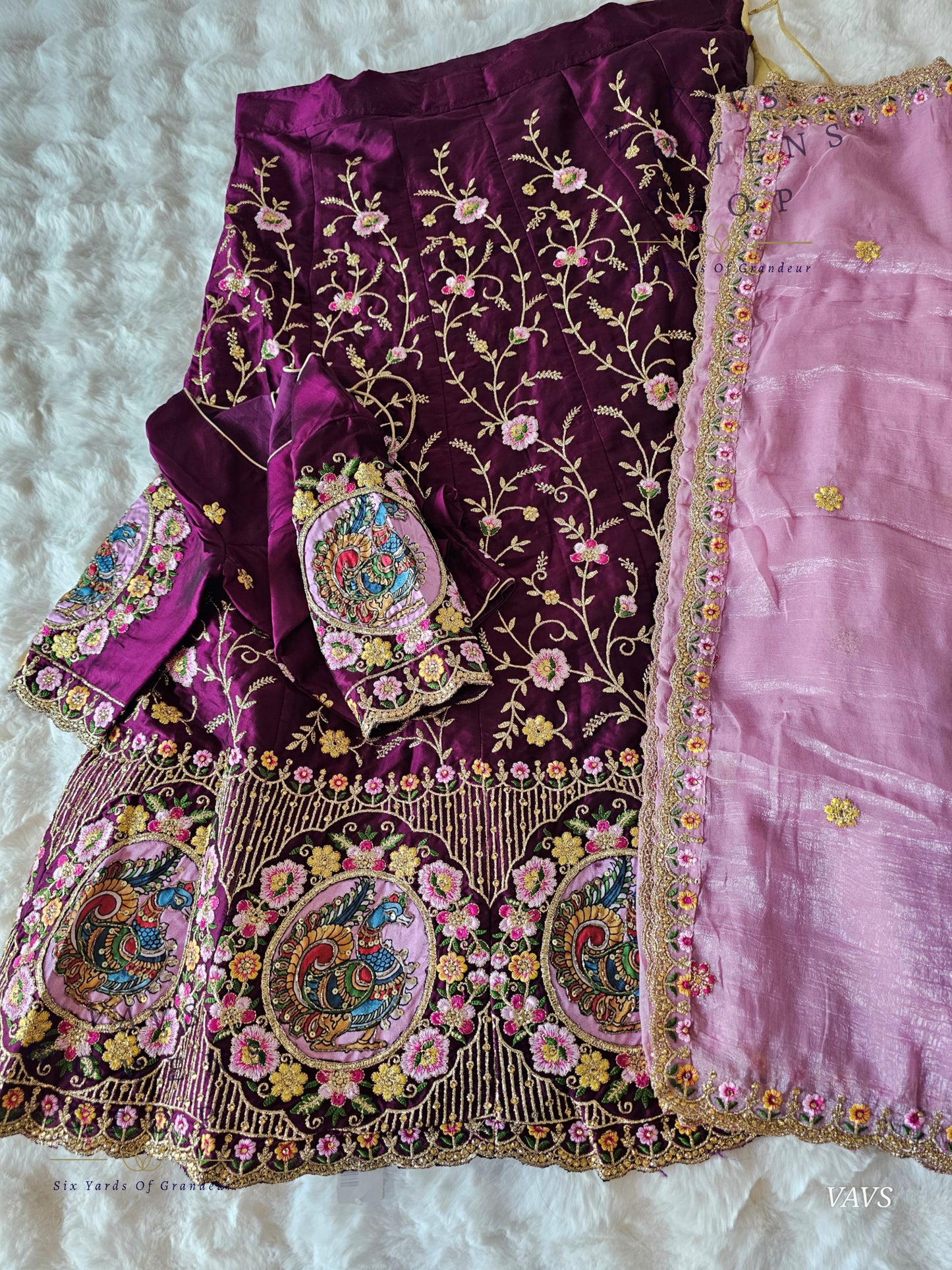 Designer Heavy Embroidery Lehenga Set with Peacock Applique Work | Can-Can Lined