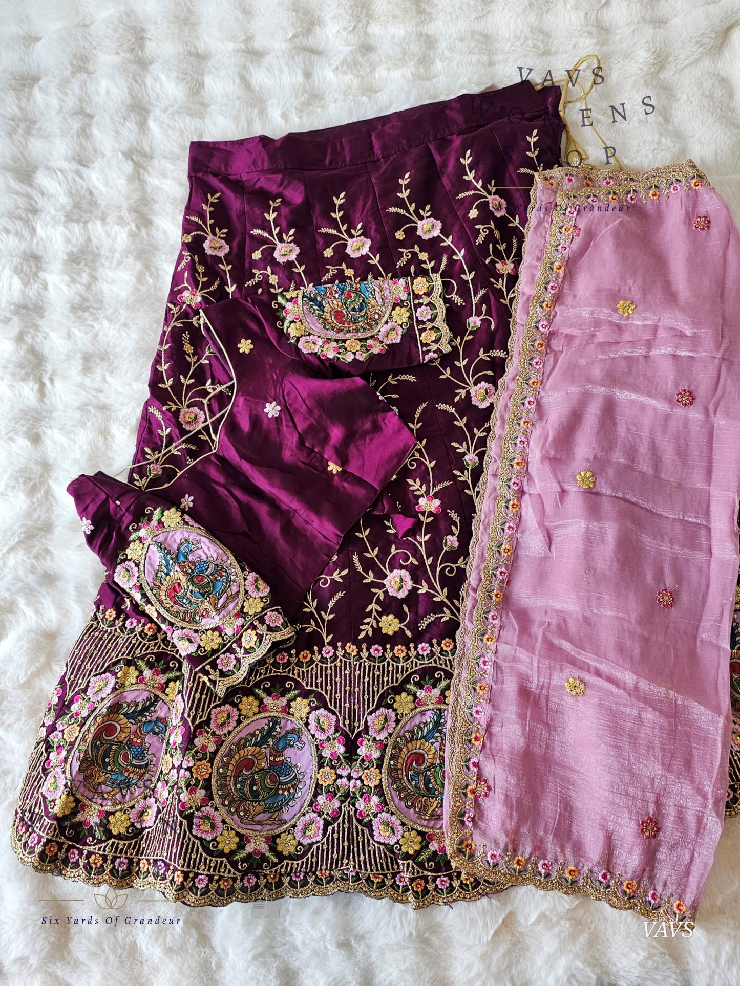 Designer Heavy Embroidery Lehenga Set with Peacock Applique Work | Can-Can Lined