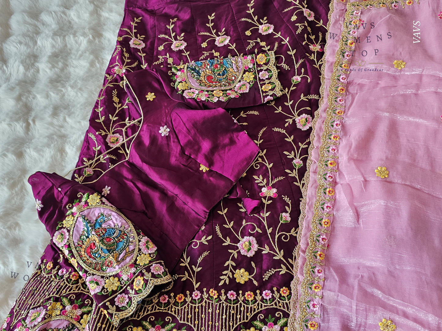 Designer Heavy Embroidery Lehenga Set with Peacock Applique Work | Can-Can Lined