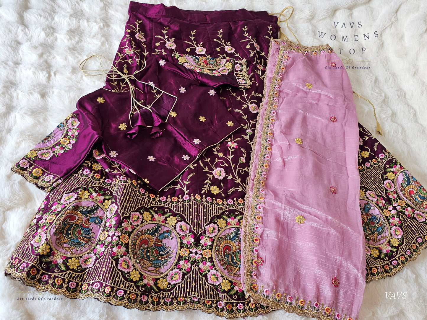Designer Heavy Embroidery Lehenga Set with Peacock Applique Work | Can-Can Lined