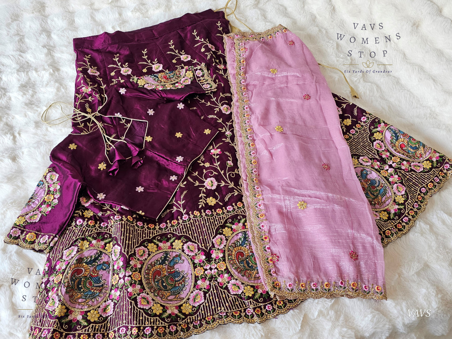Designer Heavy Embroidery Lehenga Set with Peacock Applique Work | Can-Can Lined