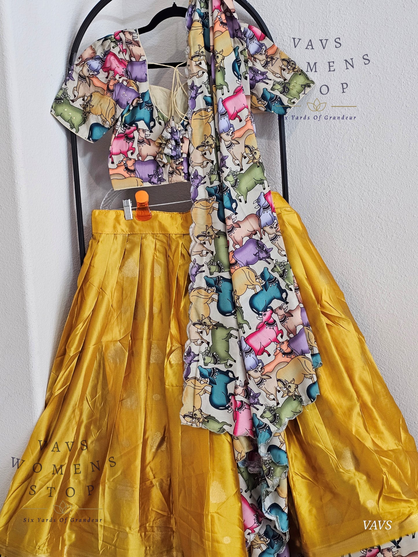 Benarasi-Pichwai Designer Half Saree Set | Pichwai Print Dupatta | Can-Can Lined | Size 34-40