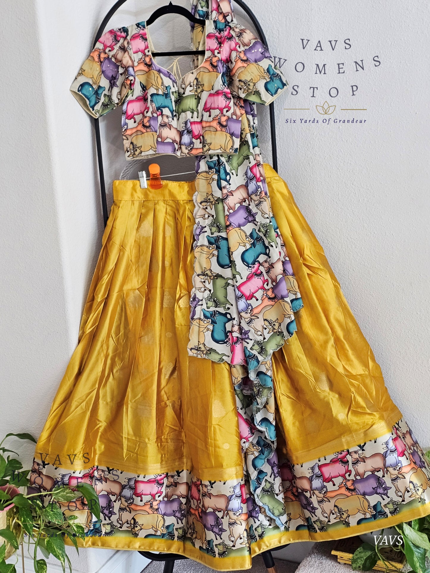 Benarasi-Pichwai Designer Half Saree Set | Pichwai Print Dupatta | Can-Can Lined | Size 34-40