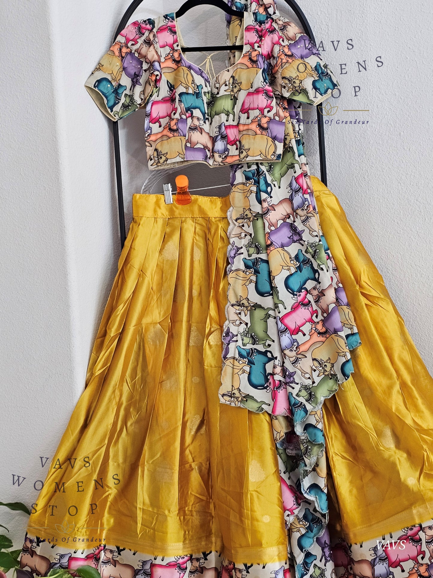 Benarasi-Pichwai Designer Half Saree Set | Pichwai Print Dupatta | Can-Can Lined | Size 34-40