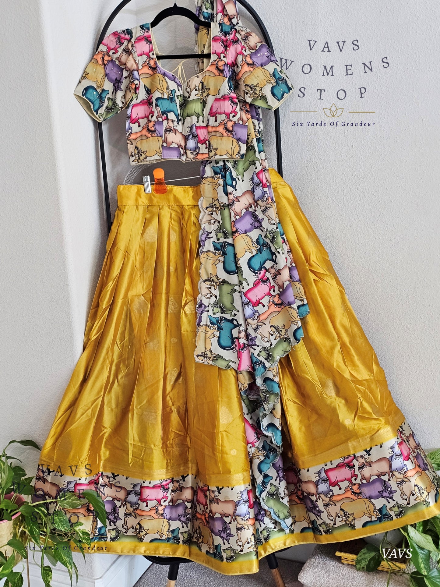 Benarasi-Pichwai Designer Half Saree Set | Pichwai Print Dupatta | Can-Can Lined | Size 34-40
