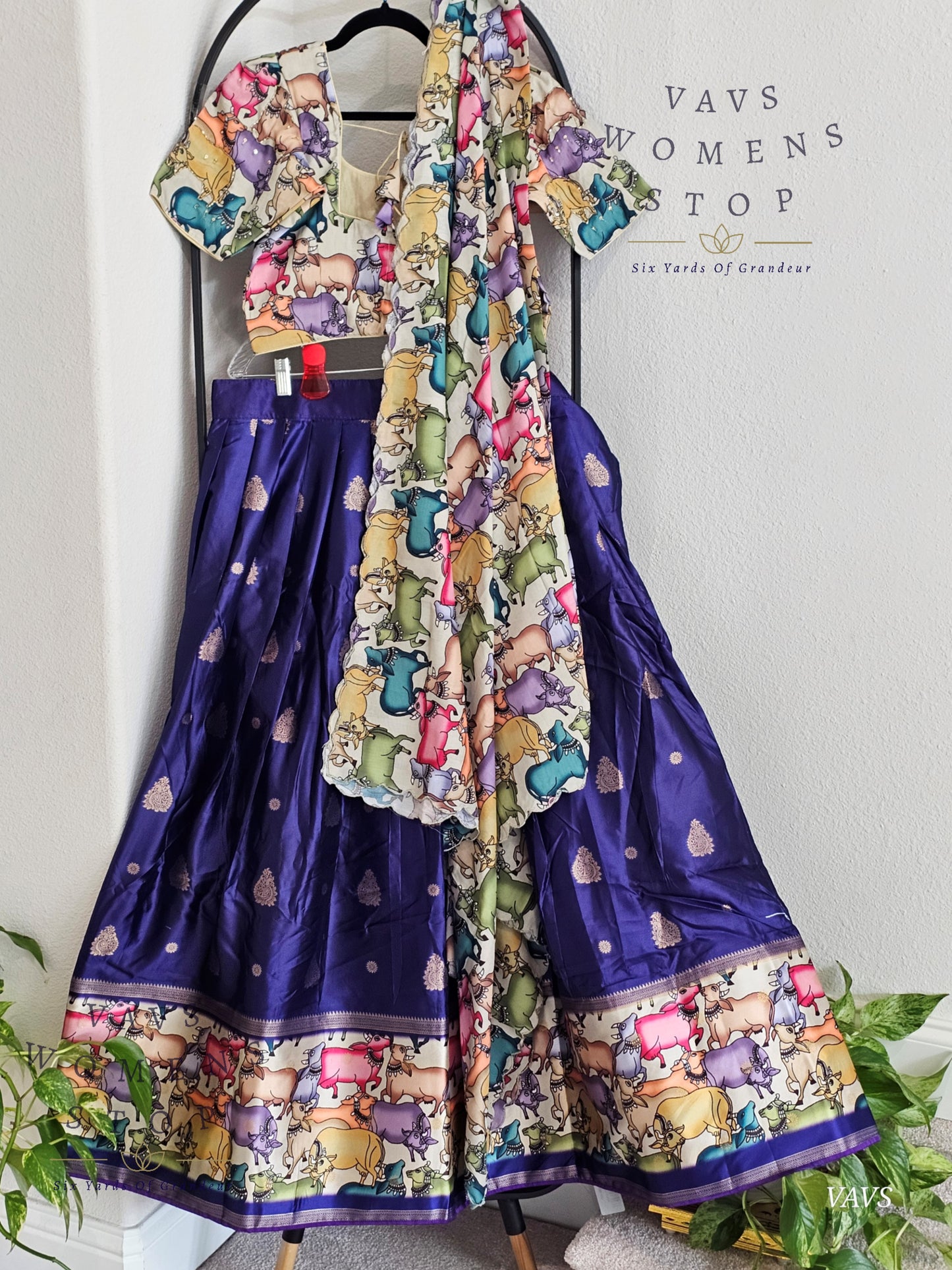 Benarasi-Pichwai Designer Half Saree Set | Pichwai Print Dupatta | Can-Can Lined | Size 38-44