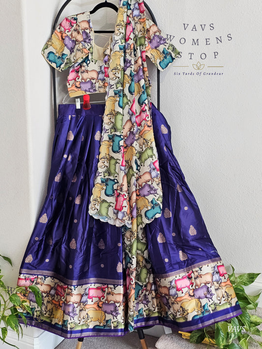 Benarasi-Pichwai Designer Half Saree Set | Pichwai Print Dupatta | Can-Can Lined | Size 38-44