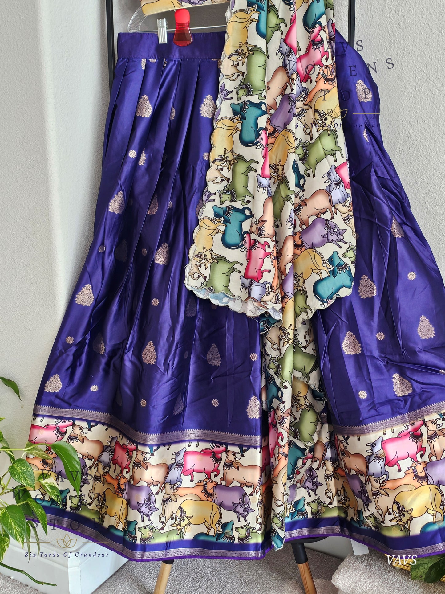 Benarasi-Pichwai Designer Half Saree Set | Pichwai Print Dupatta | Can-Can Lined | Size 38-44
