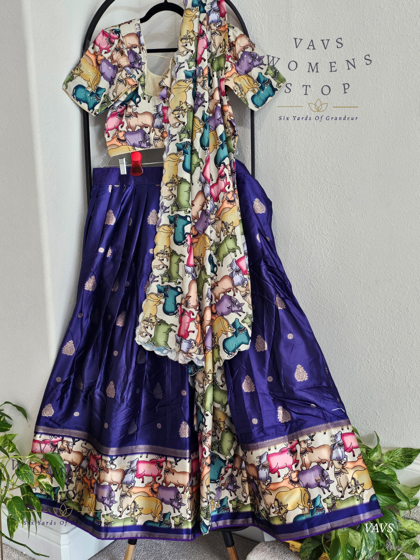 Benarasi-Pichwai Designer Half Saree Set | Pichwai Print Dupatta | Can-Can Lined | Size 38-44