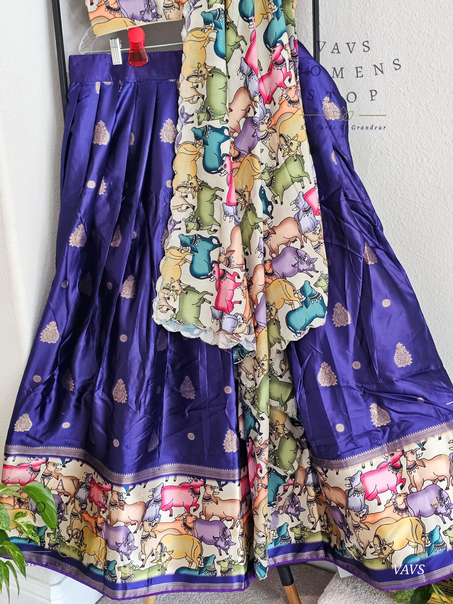 Benarasi-Pichwai Designer Half Saree Set | Pichwai Print Dupatta | Can-Can Lined | Size 38-44