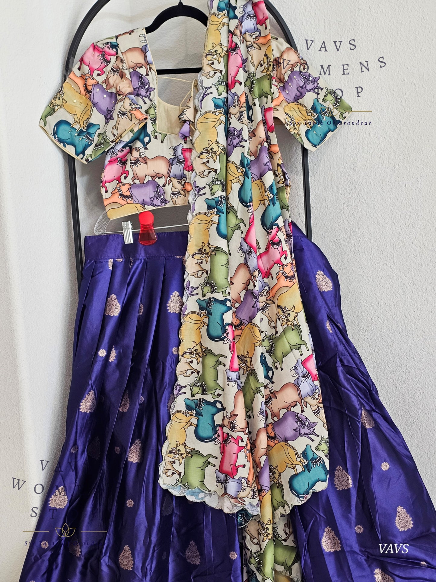 Benarasi-Pichwai Designer Half Saree Set | Pichwai Print Dupatta | Can-Can Lined | Size 38-44
