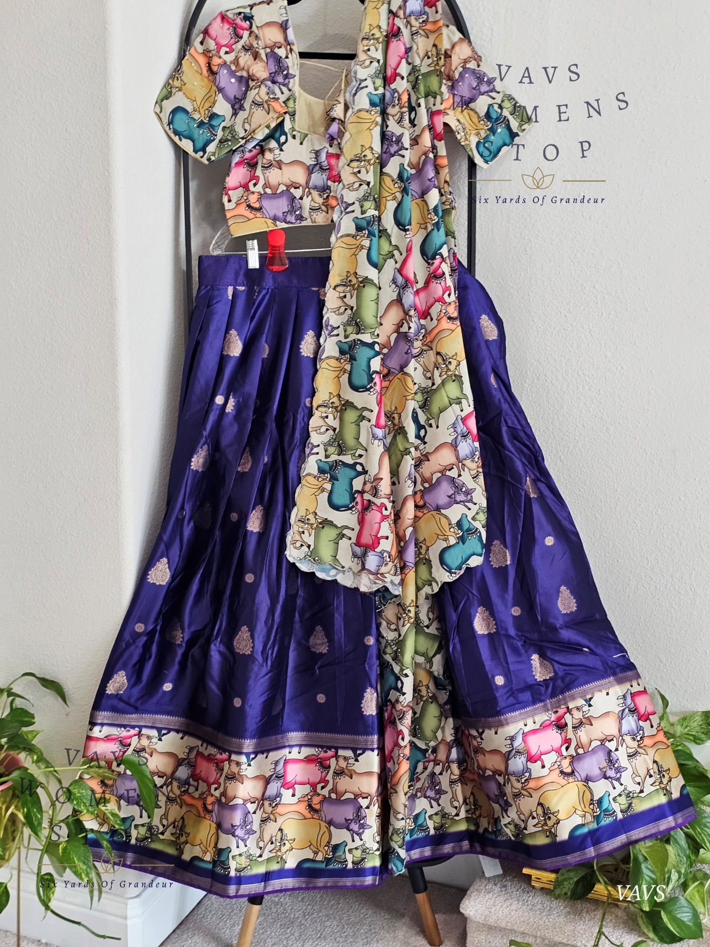 Benarasi-Pichwai Designer Half Saree Set | Pichwai Print Dupatta | Can-Can Lined | Size 38-44