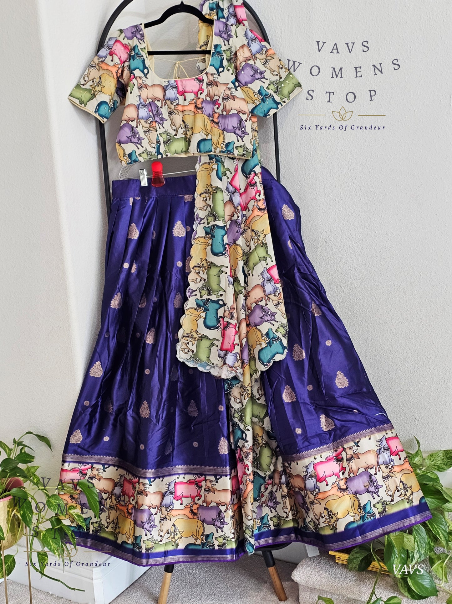 Benarasi-Pichwai Designer Half Saree Set | Pichwai Print Dupatta | Can-Can Lined | Size 38-44