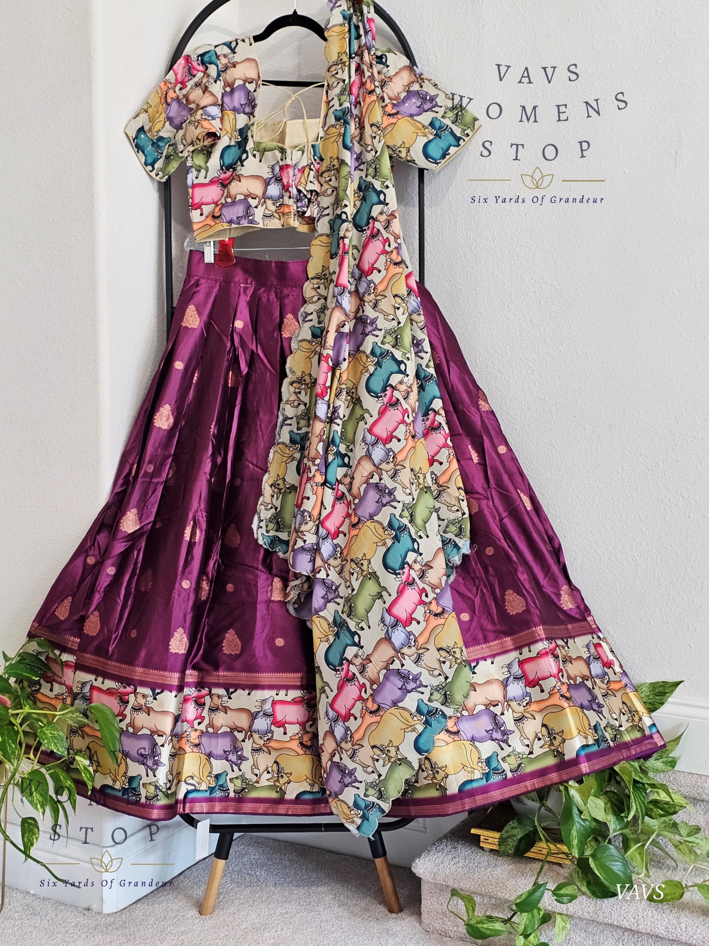 Benarasi-Pichwai Designer Half Saree Set | Pichwai Print Dupatta | Can-Can Lined | Size 40-46