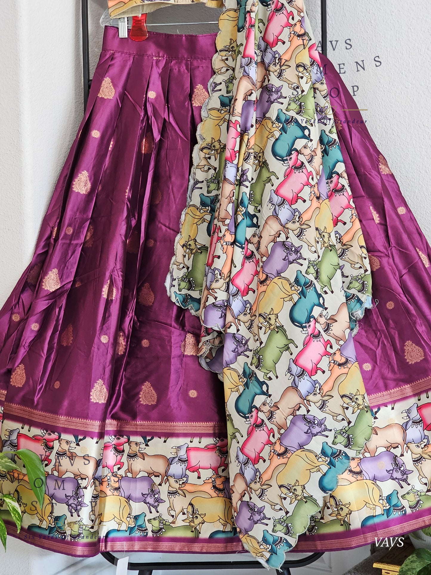 Benarasi-Pichwai Designer Half Saree Set | Pichwai Print Dupatta | Can-Can Lined | Size 40-46