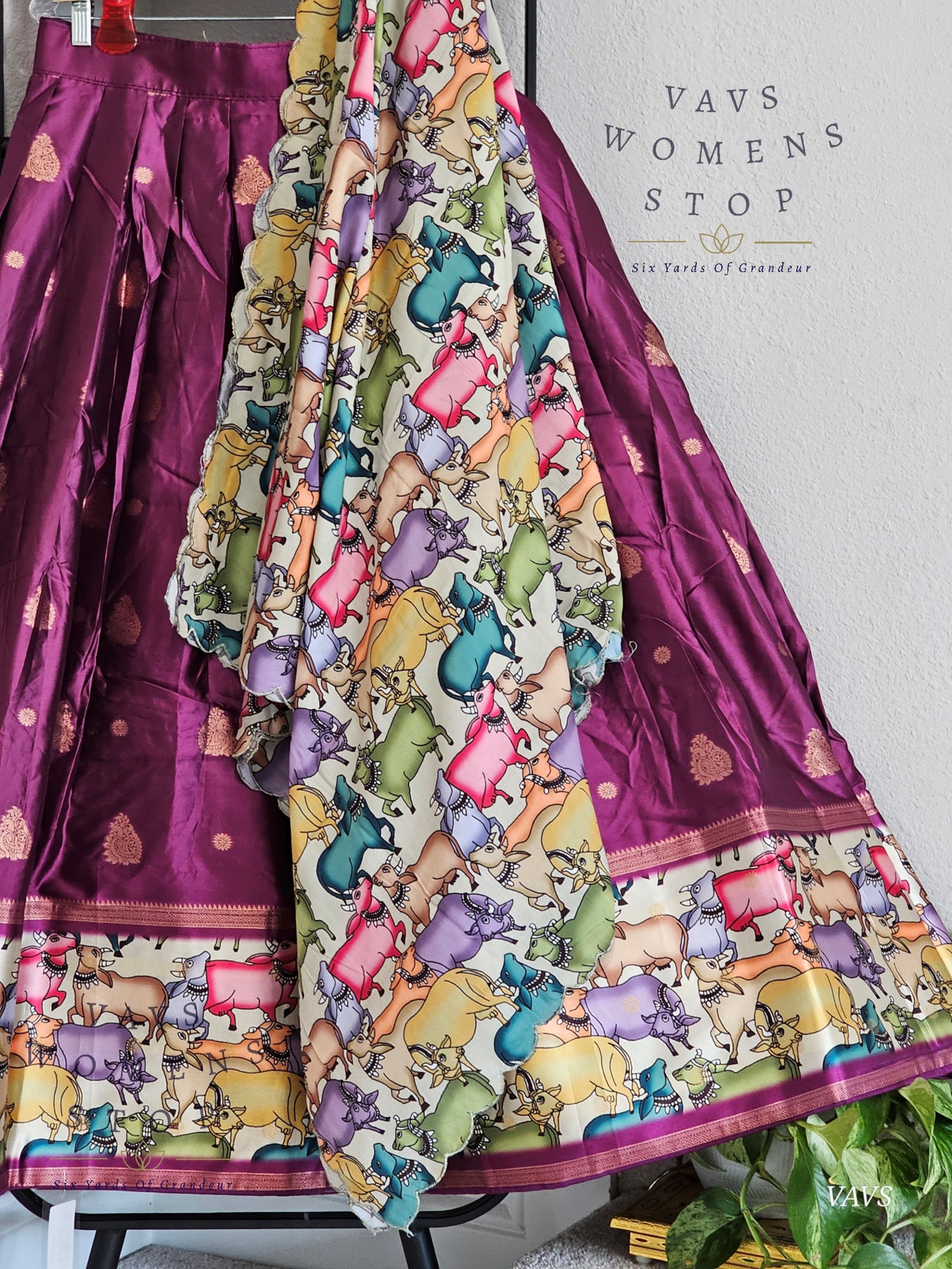 Benarasi-Pichwai Designer Half Saree Set | Pichwai Print Dupatta | Can-Can Lined | Size 40-46