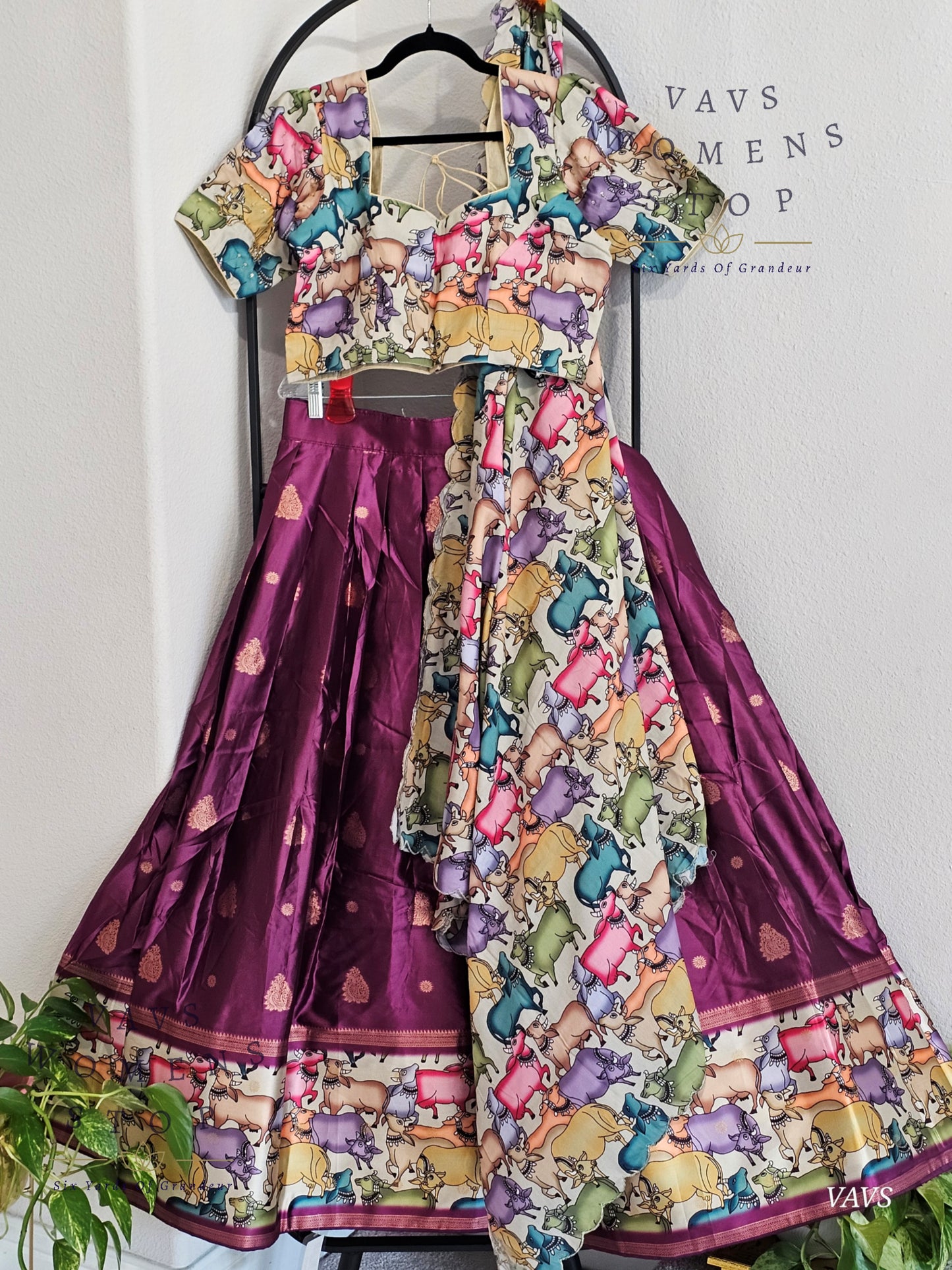 Benarasi-Pichwai Designer Half Saree Set | Pichwai Print Dupatta | Can-Can Lined | Size 40-46