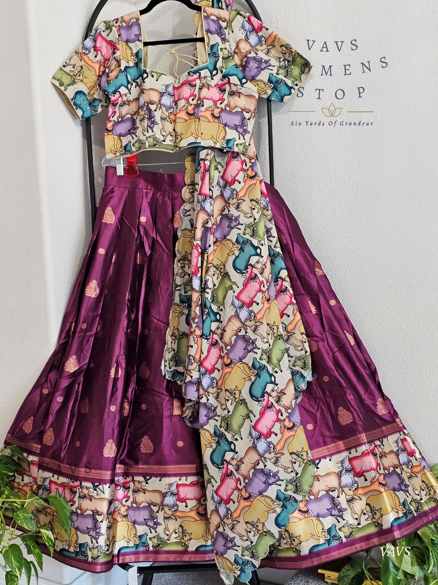Benarasi-Pichwai Designer Half Saree Set | Pichwai Print Dupatta | Can-Can Lined | Size 40-46